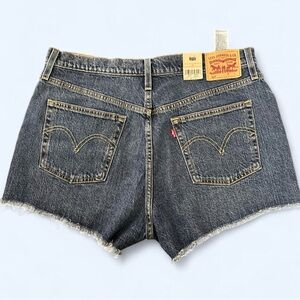 Levi's Black Wash Denim Cutoff Shorts with Frayed Hem